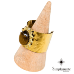 Precioso anillo en baño de oro de banda ancha y gema semipreciosa, baño oro 18 K. - Image 2