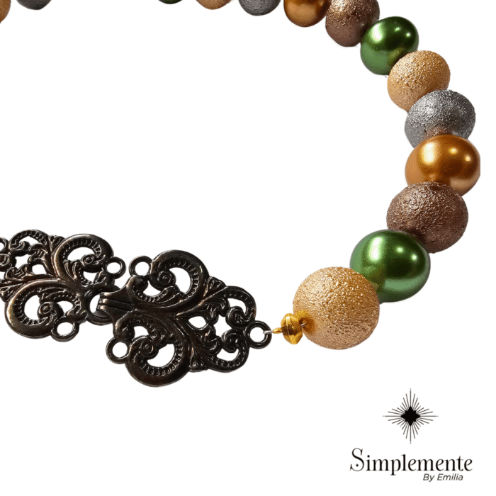 Impecable y encantador collar de perlas de cristal mate, y bronce. - Image 2