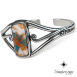 Pulsera con aleación de metales, y piedras semipreciosasa, baño de plata. - Image 2