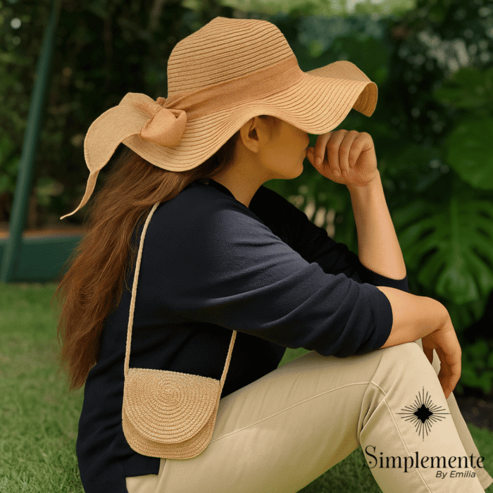 Bellísimo juego de sombrero y cartera caqui de playa. - Image 1