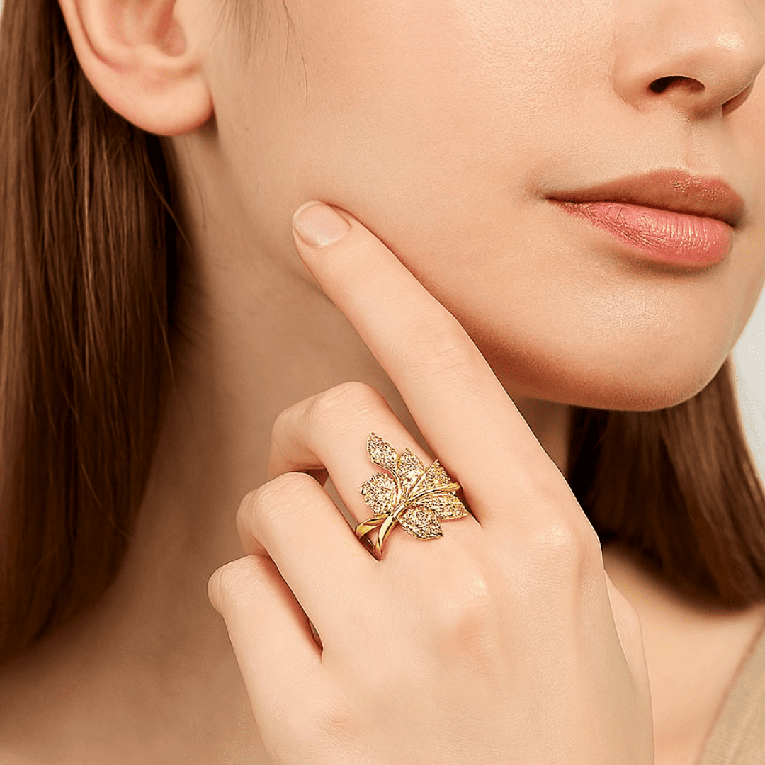 AN-10005 Anillo "Hoja de Oro y Rocío" - Image 1