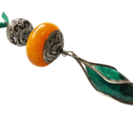 Versátil collar largo de bronce con baño plata, y piedras semipreciosas. - Image 3