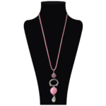 Delicadamente poderoso collar largo, baño de plata, terminado en cordón de algodón rosa - Image 3