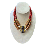 Precioso collar de 2 capas de discos de madera de coco, bronce y finos cristales checo, baño de oro 24k. - Image 3