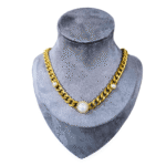 Imprescindible cadena de acero inoxidable con baño de oro de 18k, perla acrílica y zirconia. - Image 2