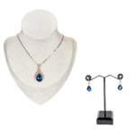 Sutil juego de cadena y aretes de aleación de metales plateados, y dije con cristal azul . - Image 2