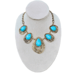 Deslumbrante juego de collar y aretes de aleación de metales color bronce y turquesa. - Image 2