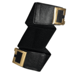 Versátil cinturón negro de banda elastica de 6 cm. de ancho, hebilla geométrica dorada. - Image 2