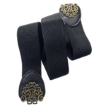 Armonioso cinturón negro de banda elástica de 4cm ancho, con delicada hebilla bronce celta - Image 2