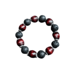 Sobria pulsera de hombre de piedra volcánica negra, madera café, detalles metálicos pewter. - Image 2